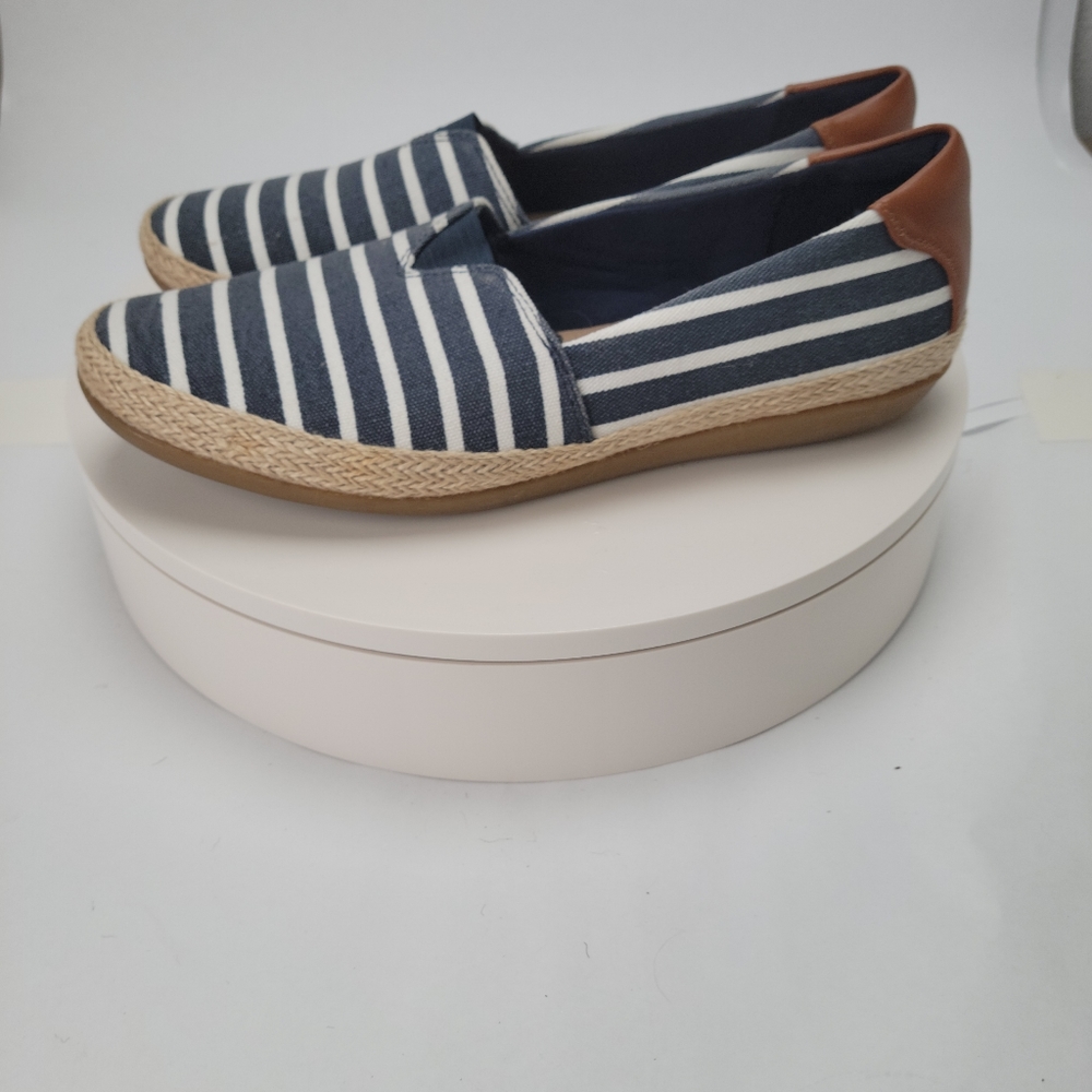 Ladies Bass navy striped espadrill